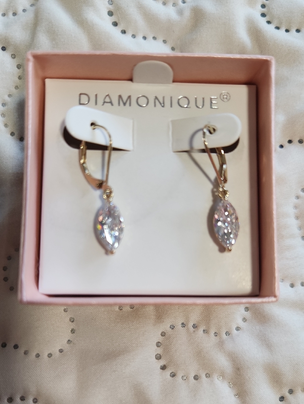 Diamonique Gold-Tone Clear Marquise Dangle Earrings